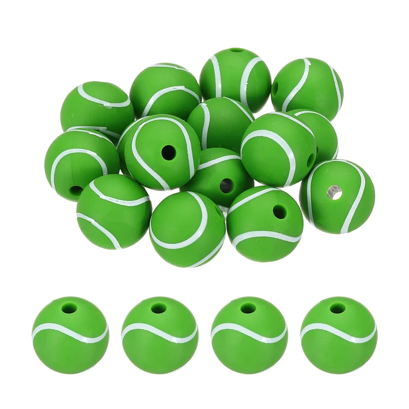 15 Pcs Silicone Sports Beads, 12mm Ball Shaped Beads, Tennis