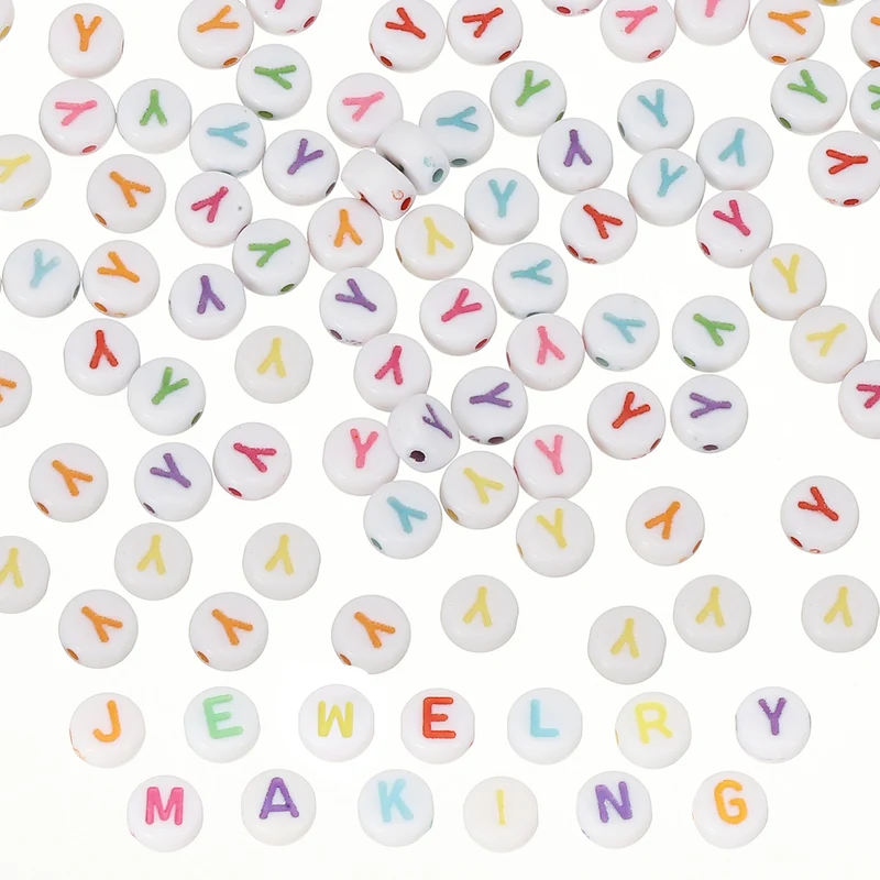 Alphabet Beads, 100 Pcs Rainbow Letter Beads Acrylic Charms, 4x7mm, Letter Y