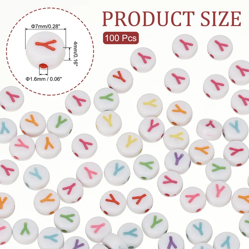 Alphabet Beads, 100 Pcs Rainbow Letter Beads Acrylic Charms, 4x7mm, Letter Y