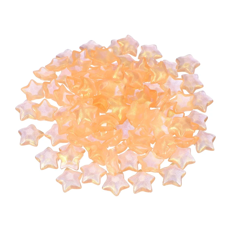 100 Pcs Flat Back Resin Star Beads, Glitter Star Charm, Orange