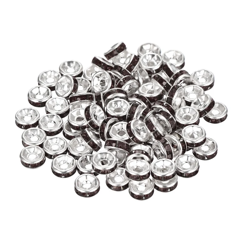 80Pcs 6mm Silver Plated Rhinestone Rondelle Spacer Beads, Dark Purple