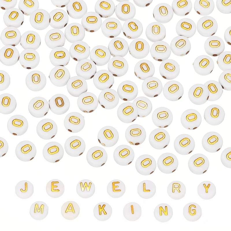 Alphabet Beads, 100 Pcs Gold Letter Beads Acrylic Charms, 4x7mm, Letter O