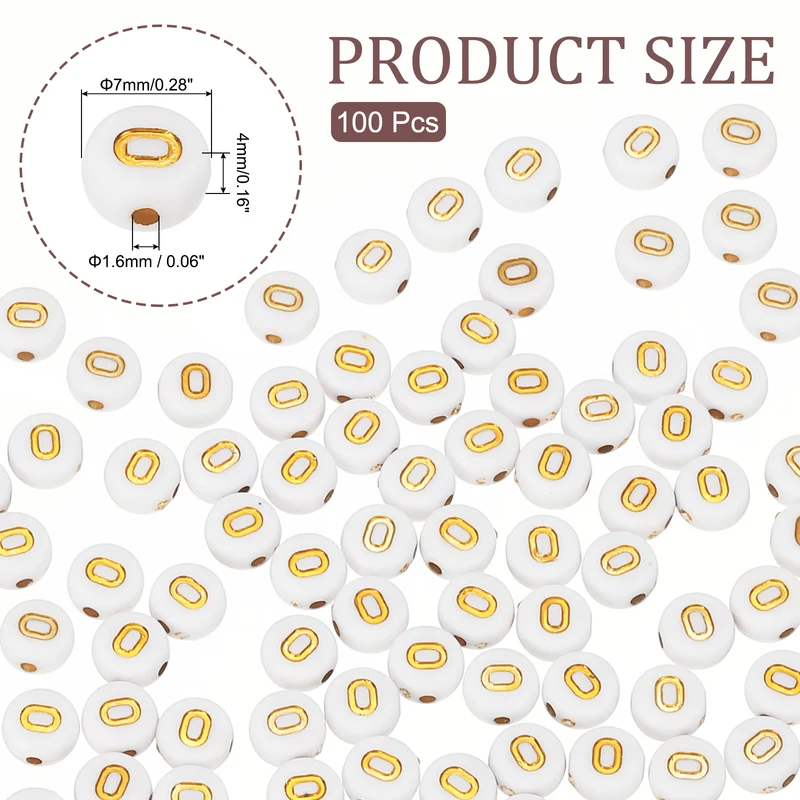 Alphabet Beads, 100 Pcs Gold Letter Beads Acrylic Charms, 4x7mm, Letter O