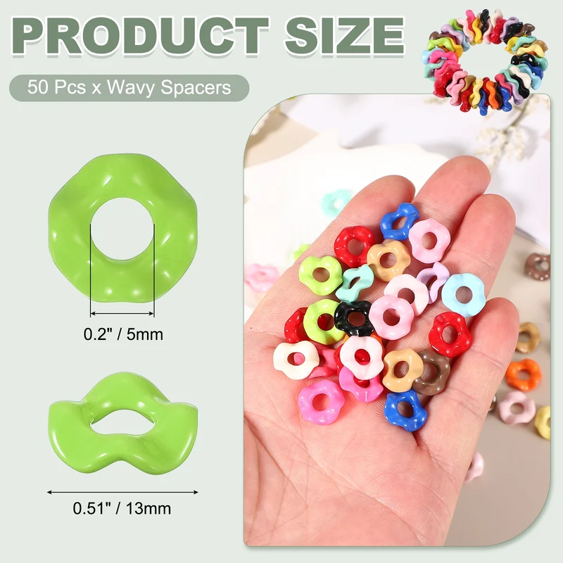50 Pcs Wavy Spacers, Acrylic Flower Beads Wave Focal Bead, Green