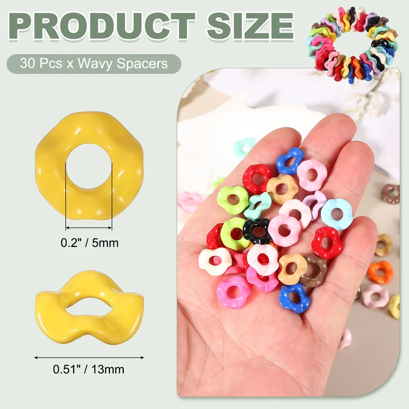 30 Pcs Wavy Spacers, Acrylic Flower Beads Wave Focal Bead, Yellow