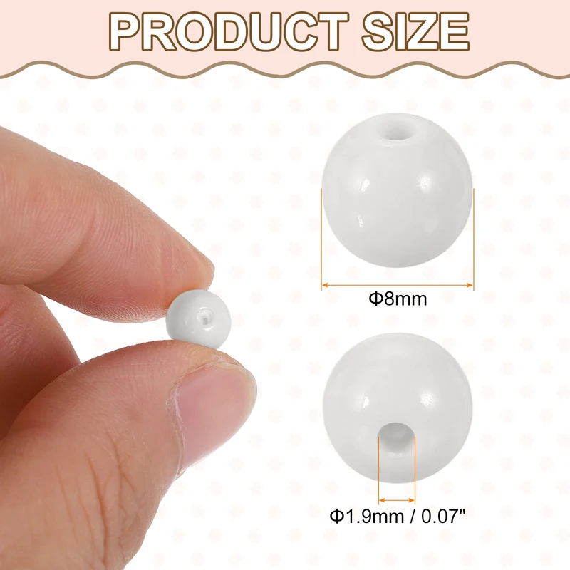 200pcs White Acrylic Round Beads 8mm Plastic Resin Loose Bead