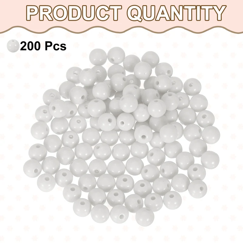 200pcs White Acrylic Round Beads 8mm Plastic Resin Loose Bead