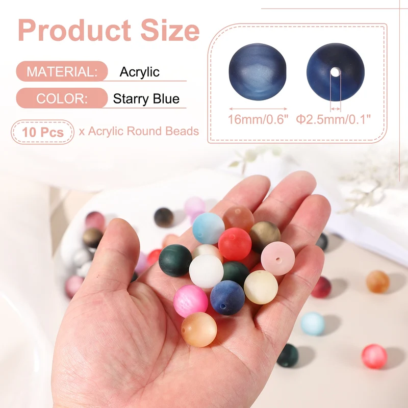 10 Pcs Acrylic Round Beads, 16mm Loose Beads for Jewelry Making, Starry Blue
