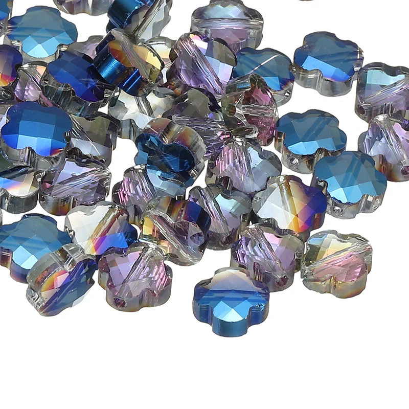 Glass Beads, 50 Pcs 8mm Shamrock Charm Transparent Crystal Glass Beads Clear Jewelry Making Supplies for Bracelets DIY Crafts, Red Blue