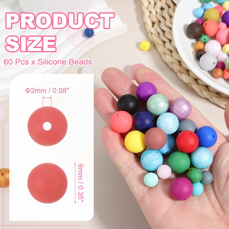 60 Pcs Silicone Beads, 9mm Bulk Beads for Keychain Making, Peach