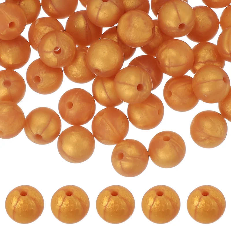 60 Pcs Silicone Beads, 9mm Bulk Beads for Keychain Making, Gold