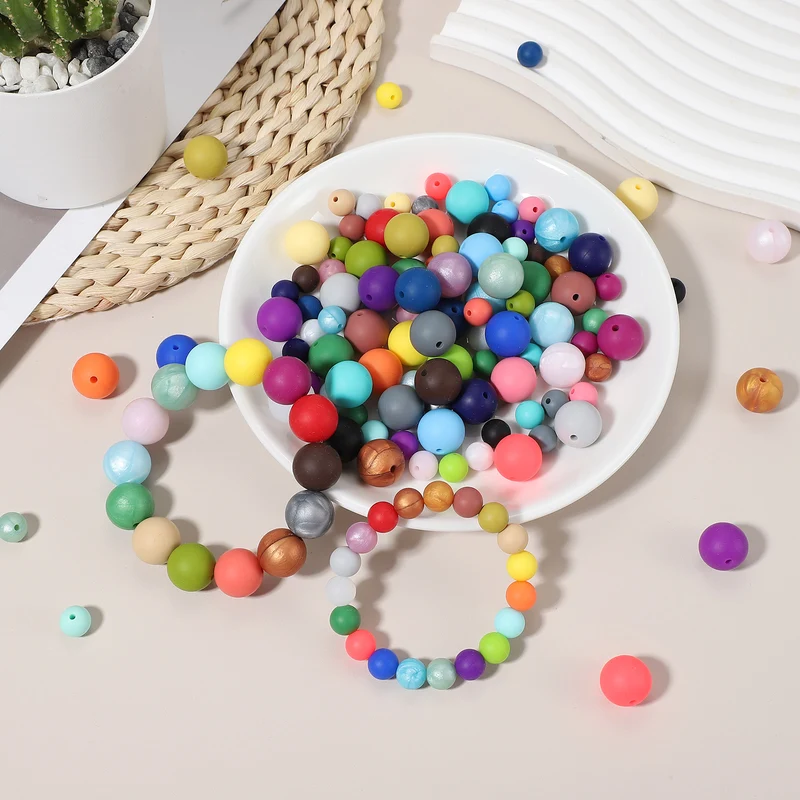 60 Pcs Silicone Beads, 9mm Bulk Beads for Keychain Making, Gold