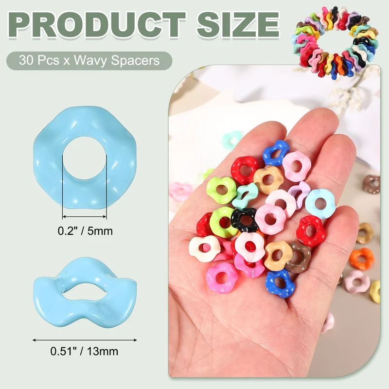 30 Pcs Wavy Spacers, Acrylic Flower Beads Wave Focal Bead, Sky Blue