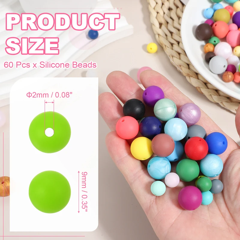 60 Pcs Silicone Beads, 9mm Bulk Beads for Keychain Making, Bright Green