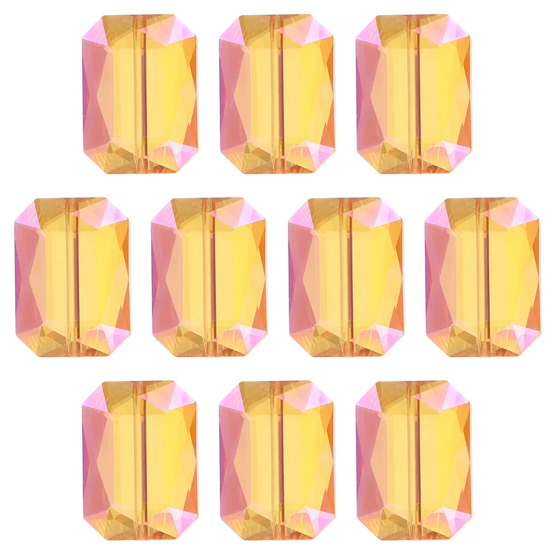 10Pcs Rectangle Crystal Glass Beads Faceted Glass Beads Orange Pink