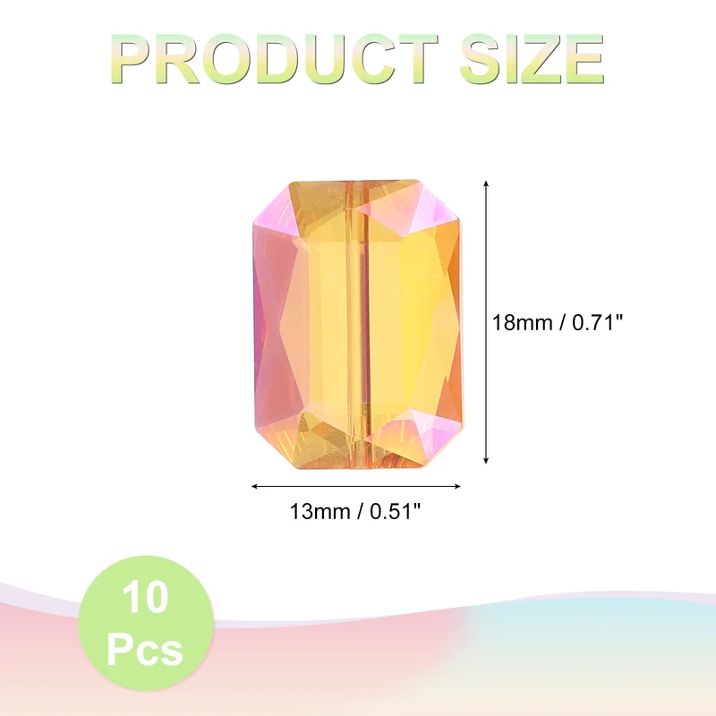 10Pcs Rectangle Crystal Glass Beads Faceted Glass Beads Orange Pink