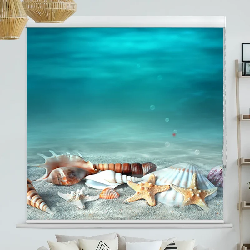 Kassettenrollo Motiv "Muschel und Seestern am Strand" | bis B 420 x H 420 cm