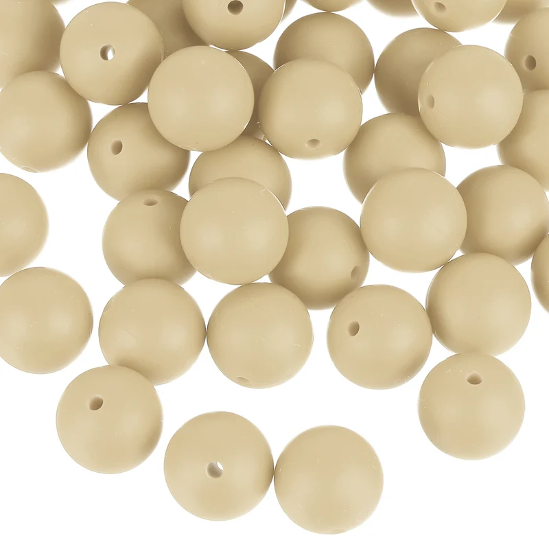 50Pcs 15mm Silicone Beads, Round Loose Rubber Bead for DIY (Oatmeal Yellow)