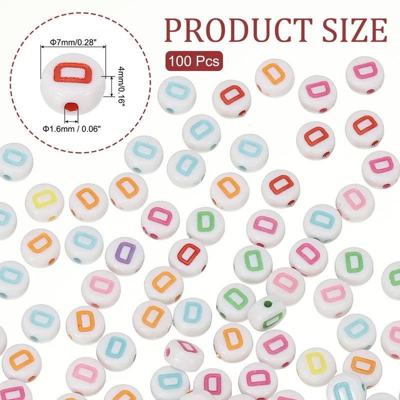 Alphabet Beads, 100 Pcs Rainbow Letter Beads Acrylic Charms, 4x7mm, Letter D