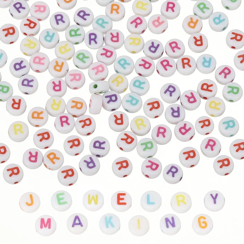 Alphabet Beads, 100 Pcs Rainbow Letter Beads Acrylic Charms, 4x7mm, Letter R