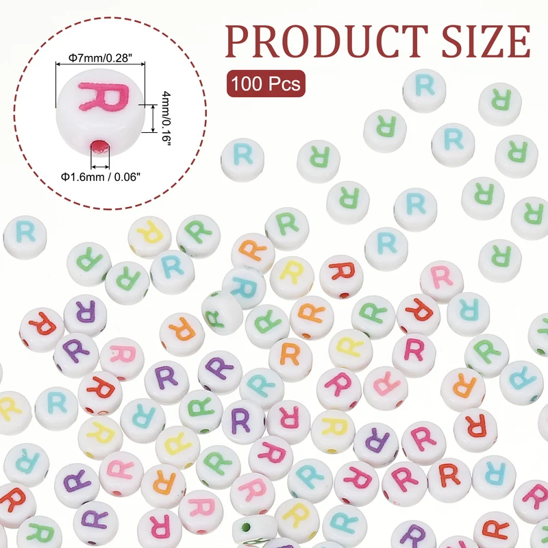 Alphabet Beads, 100 Pcs Rainbow Letter Beads Acrylic Charms, 4x7mm, Letter R