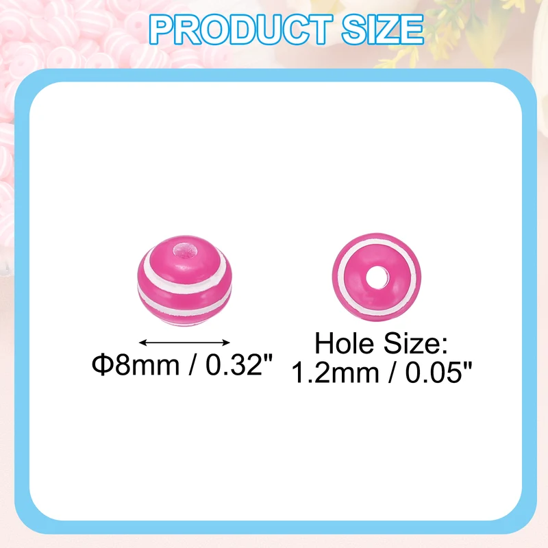 8mm Round Strip Bead, Rose and White Acrylic Rainbow Beads Colorful Jewelry DIY Making Beads Supplies for Bracelets Necklaces, 200 Pcs