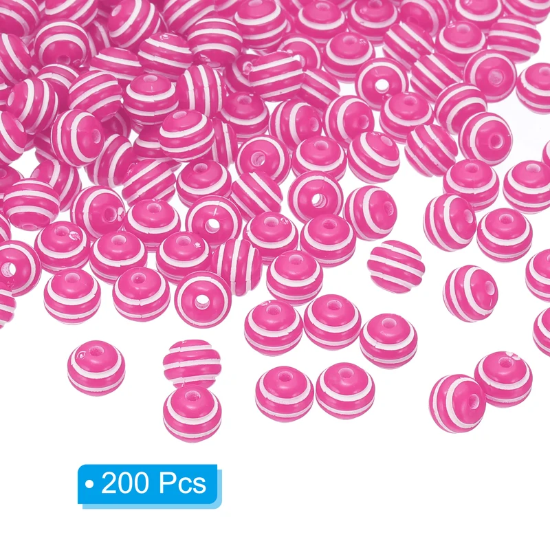 8mm Round Strip Bead, Rose and White Acrylic Rainbow Beads Colorful Jewelry DIY Making Beads Supplies for Bracelets Necklaces, 200 Pcs