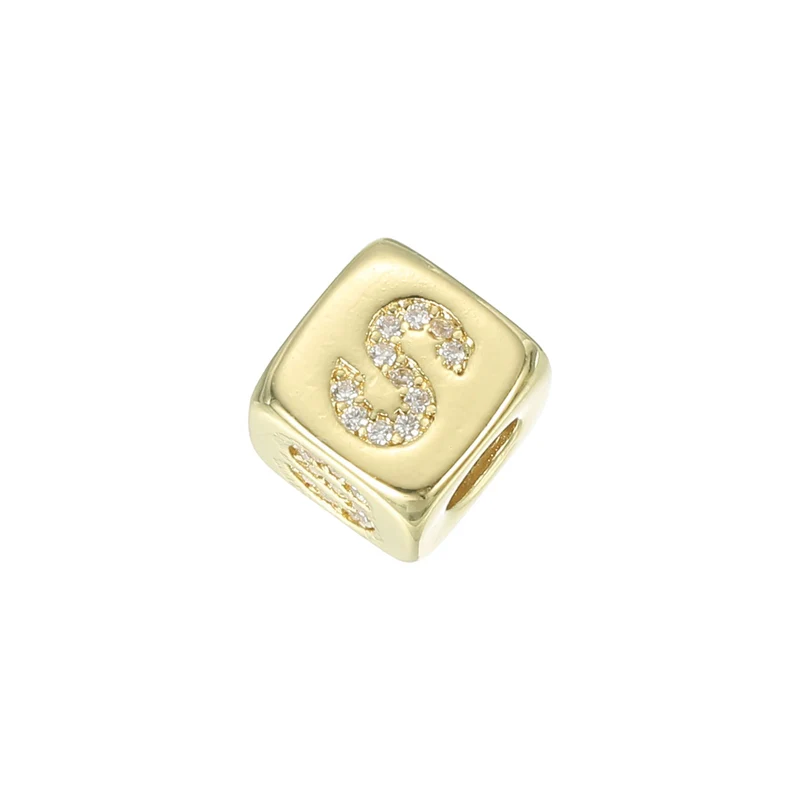 Rhinestone Letters Cube Beads, 26 Letters Dice Charm Alphabet S