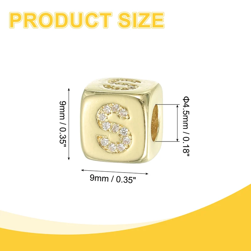 Rhinestone Letters Cube Beads, 26 Letters Dice Charm Alphabet S