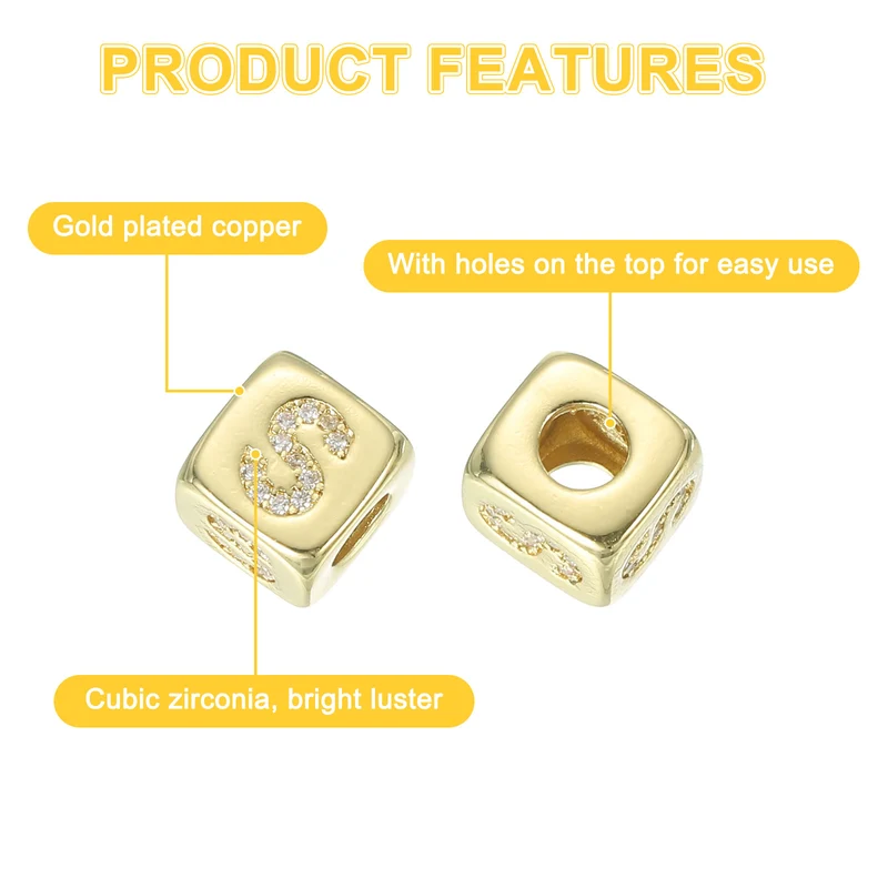 Rhinestone Letters Cube Beads, 26 Letters Dice Charm Alphabet S