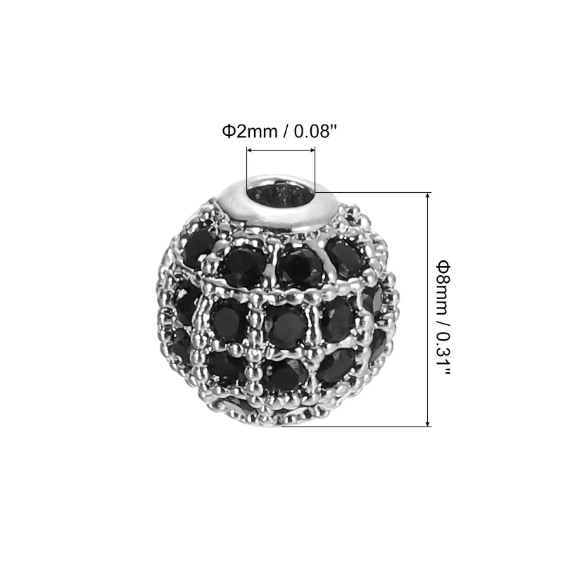 8Pcs Charm Rhinestone Beads 8mm Round Zircon Pave Beads Black White Gold