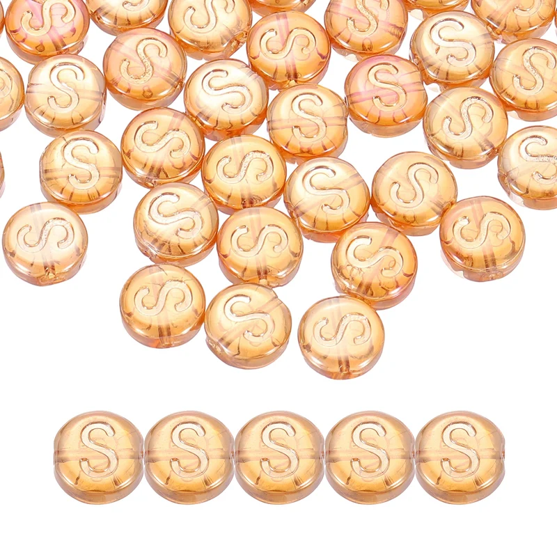 60Pcs Glass Letter Beads, 10mm S Initial Letter Spacer Beads, Red Orange