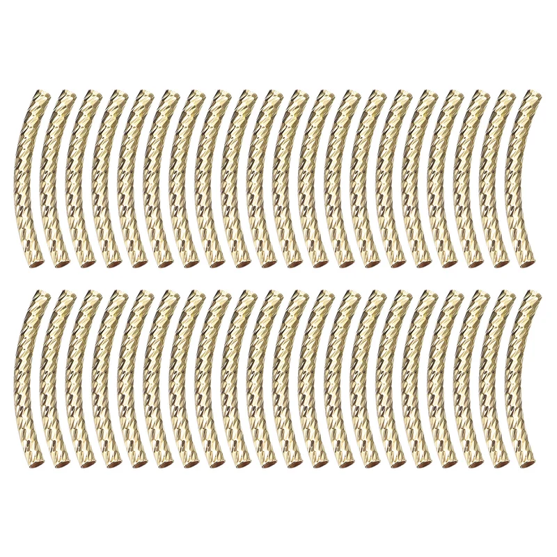 40Pcs Brass Curved Tube Beads 3x30mm Plating Noodles Spacer Bead Gold Tone