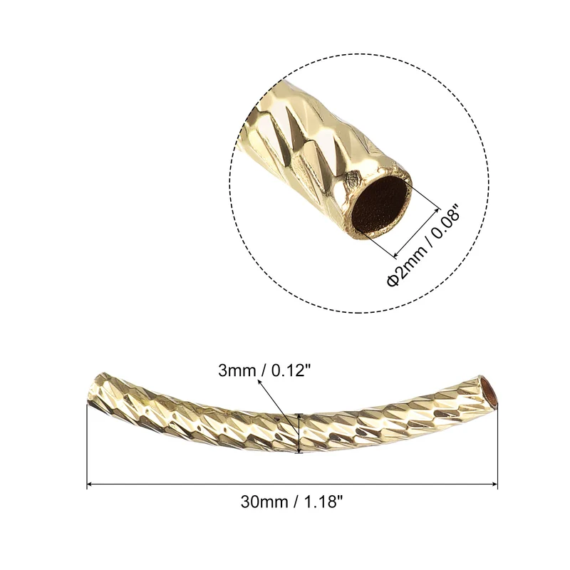 40Pcs Brass Curved Tube Beads 3x30mm Plating Noodles Spacer Bead Gold Tone