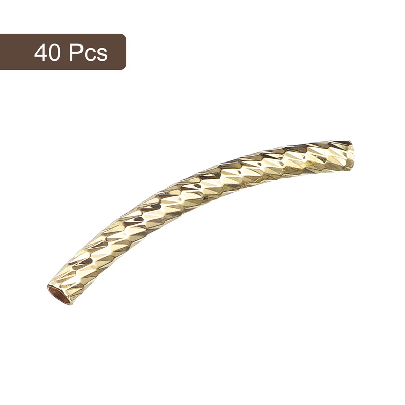 40Pcs Brass Curved Tube Beads 3x30mm Plating Noodles Spacer Bead Gold Tone