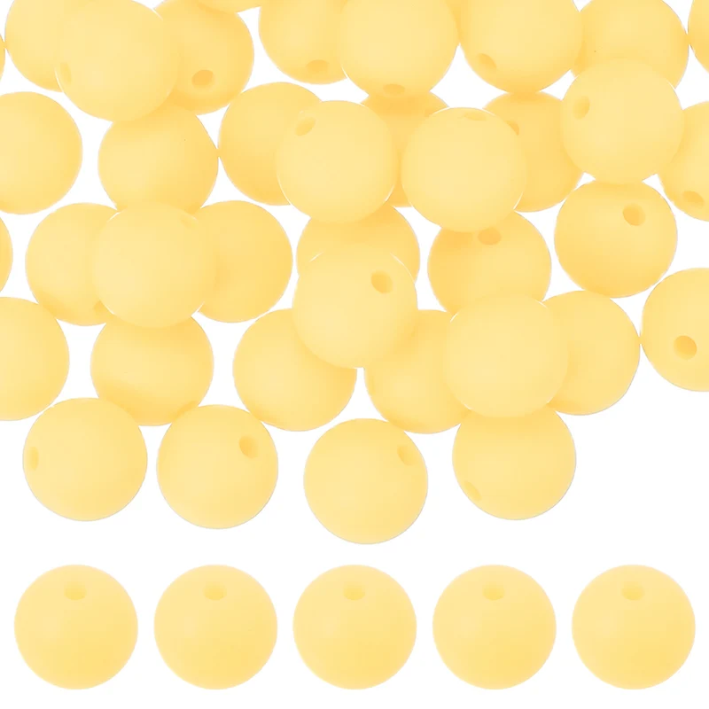 60 Pcs Silicone Beads, 9mm Bulk Beads for Keychain Making, Light Yellow
