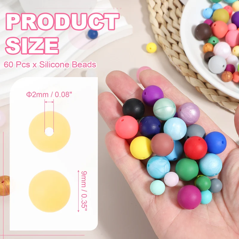 60 Pcs Silicone Beads, 9mm Bulk Beads for Keychain Making, Light Yellow