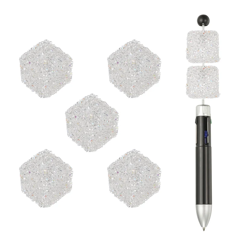 5 Pcs Square Rhinestone Beads for Pens, 17mm Sugar Beads for DIY, Crystal Clear