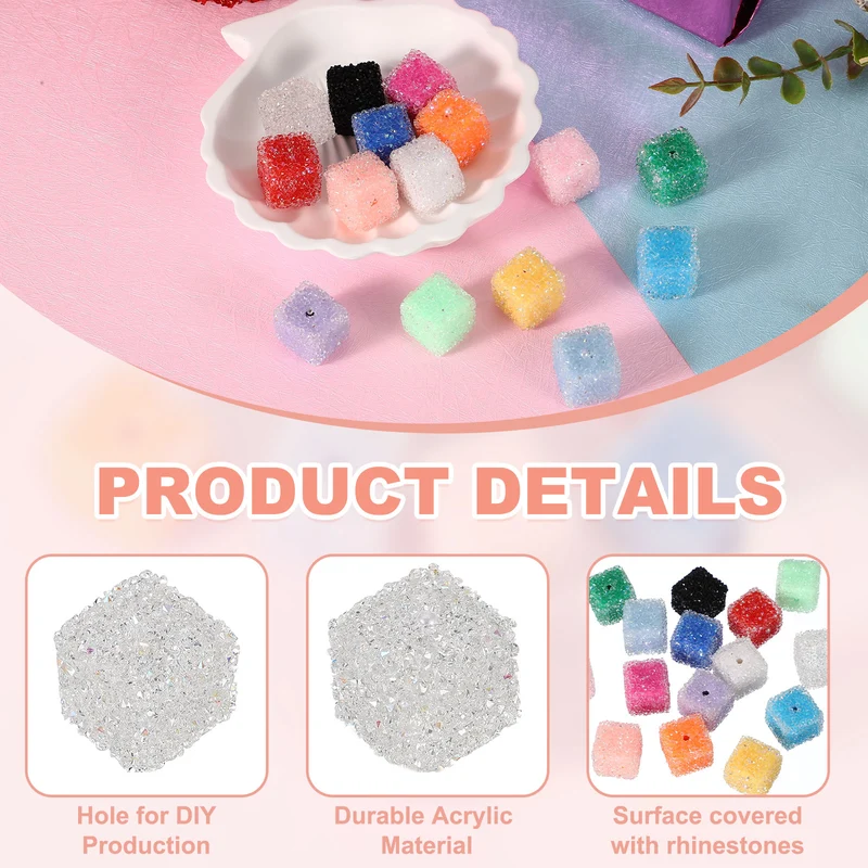 5 Pcs Square Rhinestone Beads for Pens, 17mm Sugar Beads for DIY, Crystal Clear