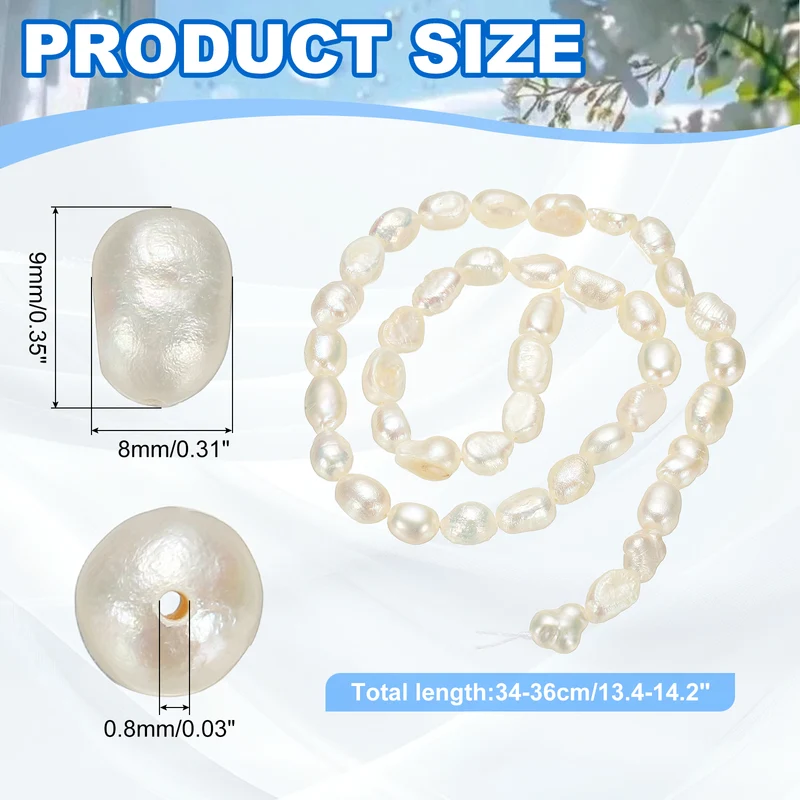 Freshwater Pearl Beads, 8-9mm Straight Hole Pearl String, White