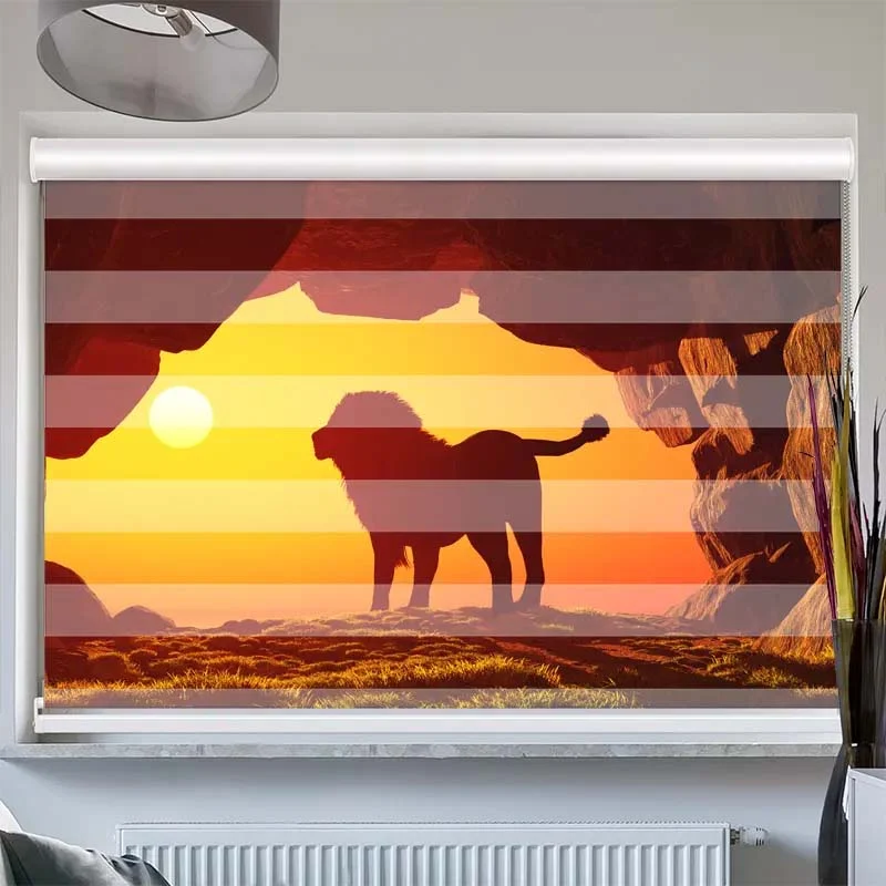 Doppelrollo mit Kassette "Loewe Sonnenuntergang"