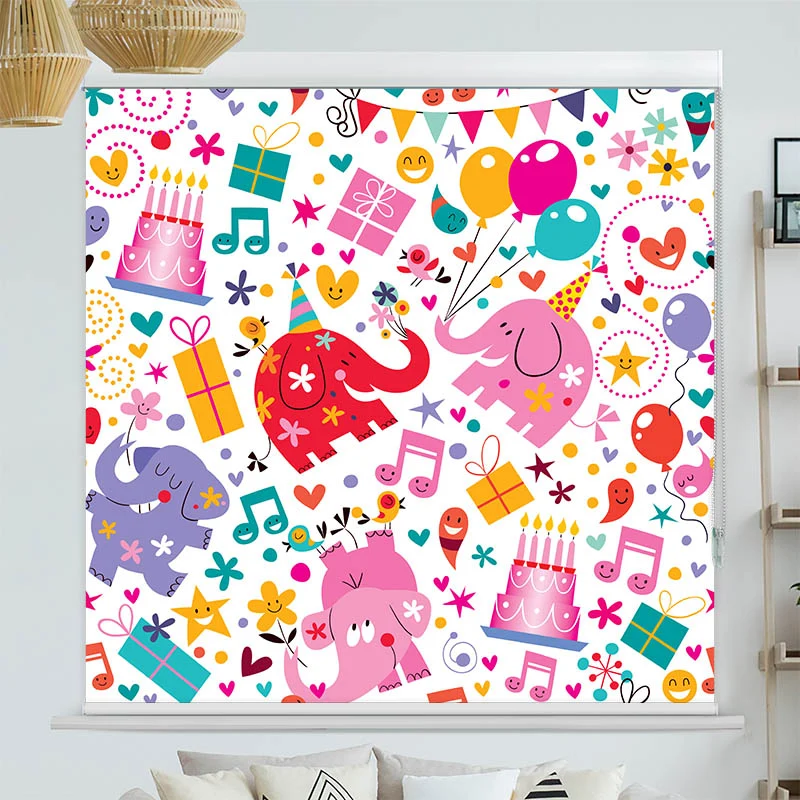 Kassettenrollo Motiv "Elefanten Kindergeburtstag" | bis B 420 x H 420 cm