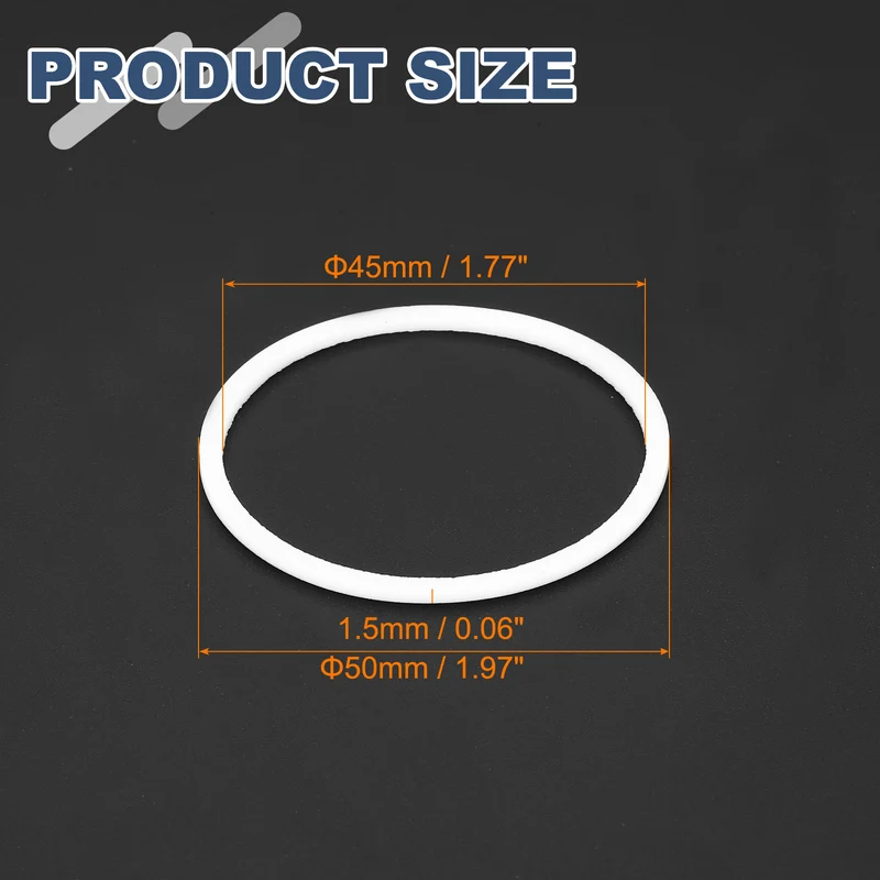M45 PTFE Flat Washer, 10 Pcs 45x50x1.5mm O-Ring Sealing Gasket, White