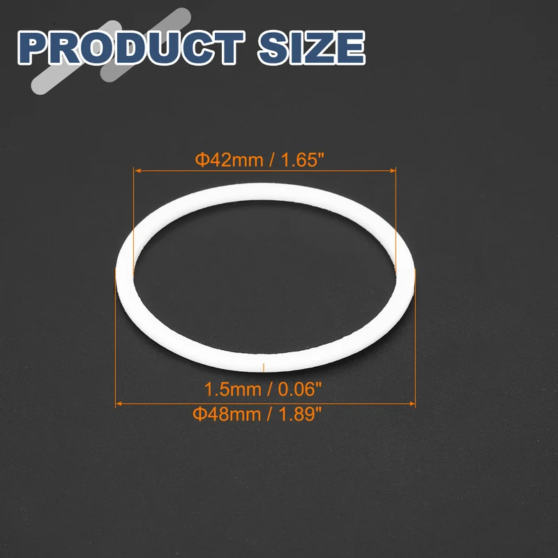 M42 PTFE Flat Washer, 10 Pcs 42x48x1.5mm O-Ring Sealing Gasket, White