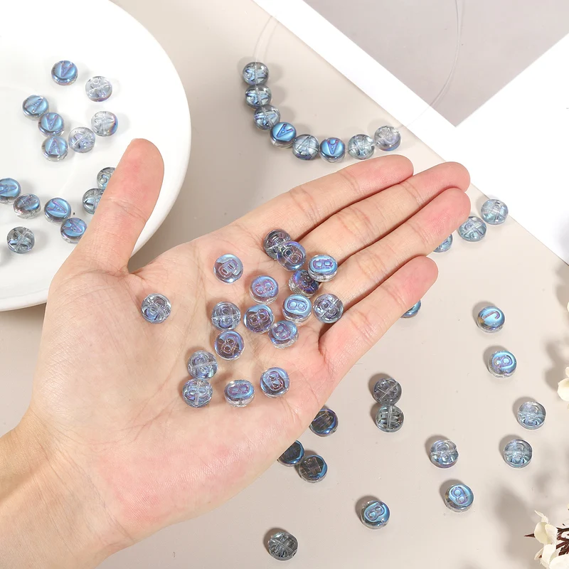 60Pcs Glass Letter Beads, 10mm S Initial Letter Spacer Beads, Blue