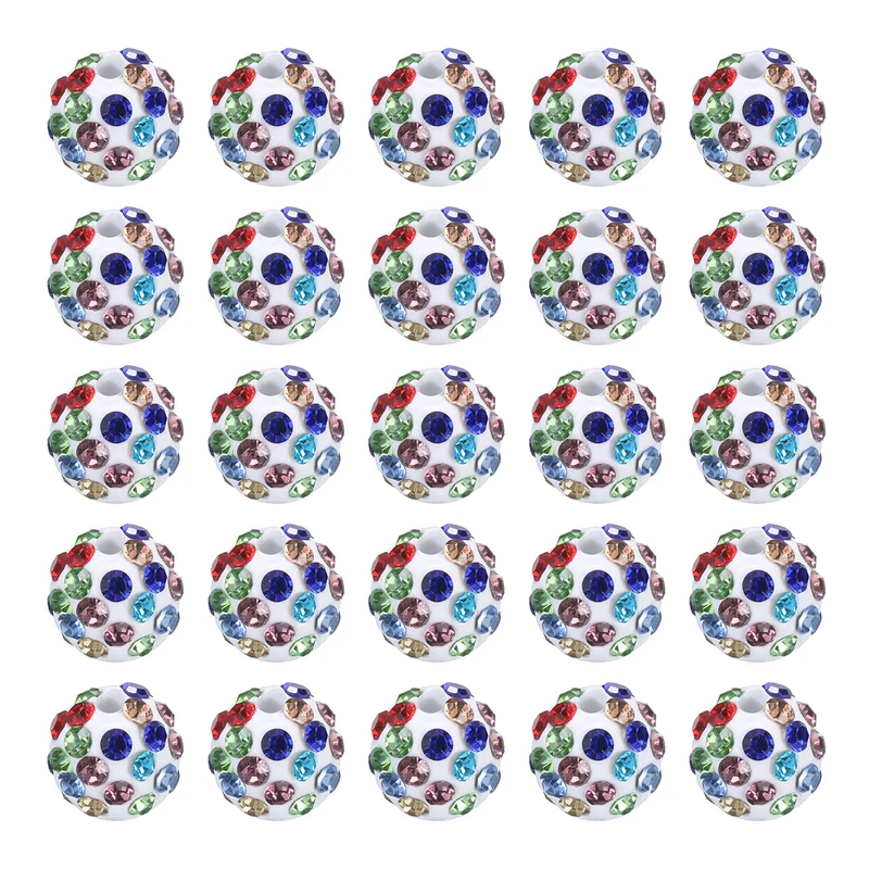 25Pcs 10mm Rhinestone Clay Beads, Crystal Disco Bead for DIY Multicolor