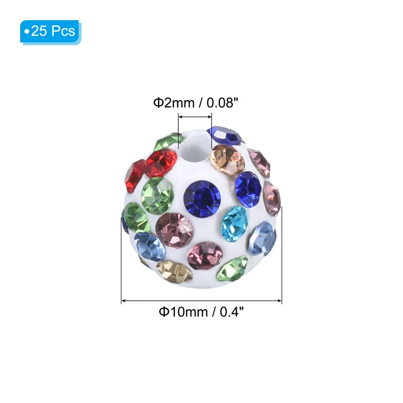25Pcs 10mm Rhinestone Clay Beads, Crystal Disco Bead for DIY Multicolor