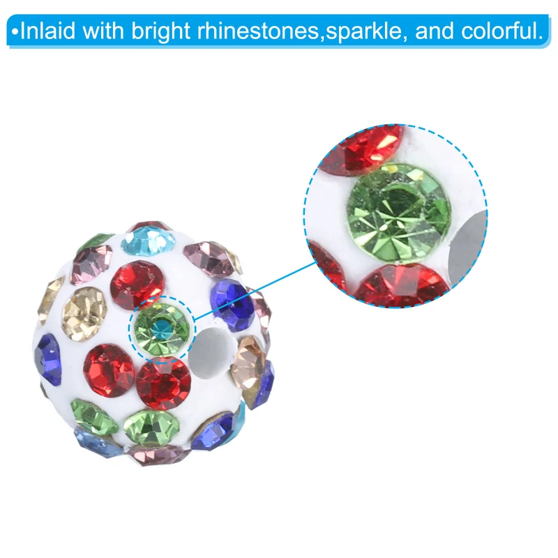 25Pcs 10mm Rhinestone Clay Beads, Crystal Disco Bead for DIY Multicolor