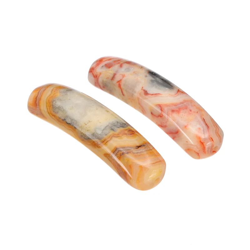 2 Pcs 36 x 10 mm Natural Curved Quartz Stone Crystal, Agate