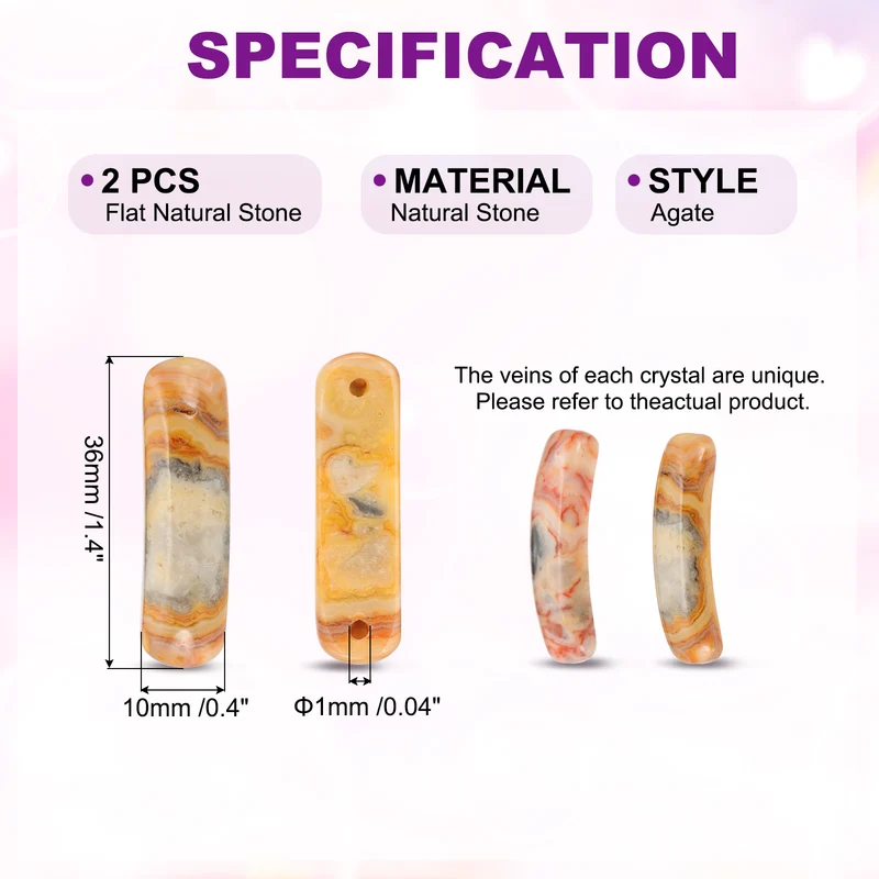 2 Pcs 36 x 10 mm Natural Curved Quartz Stone Crystal, Agate